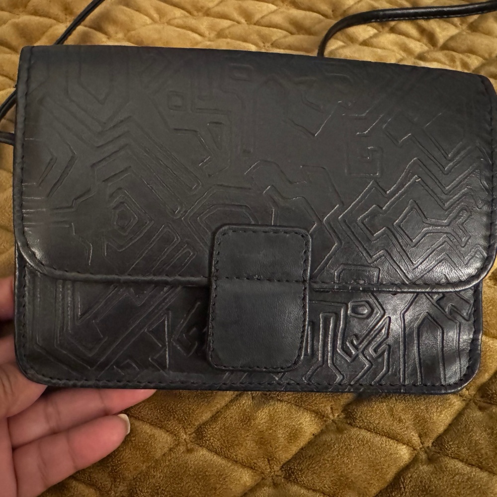 Black leather small snap purse with cross body bag